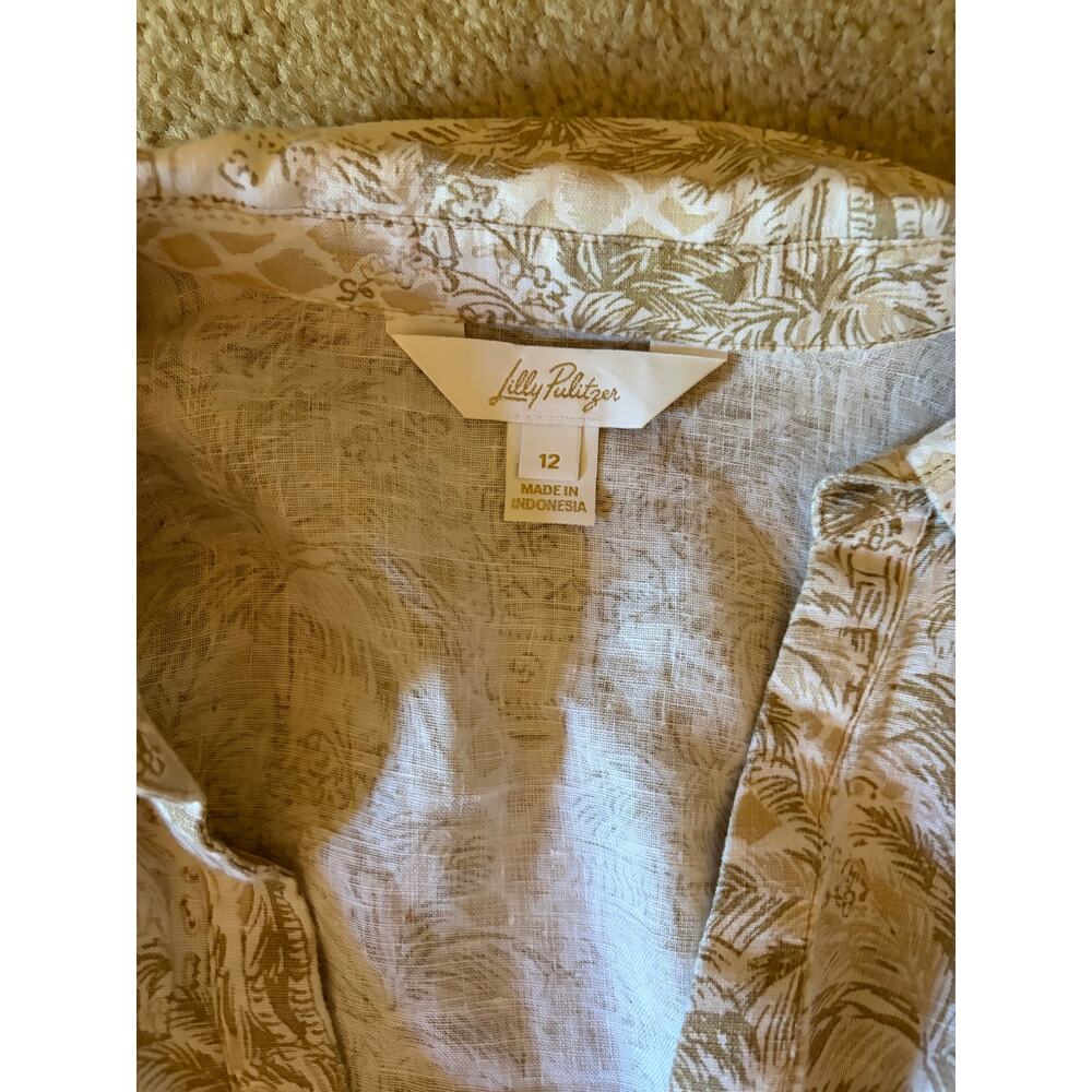 LILLY PULITZER Abralynn 100% Linen Shirtdress Sand Bar Palm Beach Paradise 12 - Picture 3 of 15